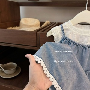 Tongxingyuan Girls Denim Dress Set Cap Sleeve Breathable Summer Skirt Outfit - Product Image 3