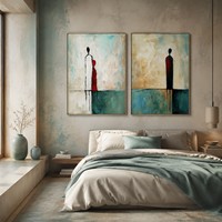 Grande peinture murale abstraite minimaliste faite à la main, texture moderne, décoration intérieure, portrait figuratif, peinture acrylique sur toile