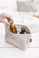 Sac de maquillage en lin blanc personnalisé en gros, grand format, écologique, sac de toilette bio pour femmes et hommes.