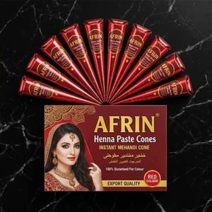 Afrin Instant Mehendi Cone Box <b>Red</b> Colour Guarantee Fast Stain Natural <b>Henna</b> Paste Cones Pack For Wedding Body Art Design - Product Image 4