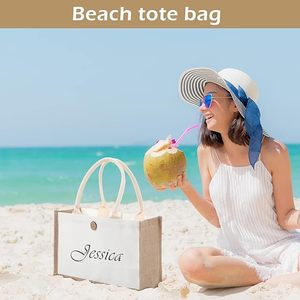 Cotton Canvas <strong>Jute</strong> Letter Pattern Tote <strong>Bag</strong> With Custom Printed Logo Gift Option Promotion Sublimation Blank - Product Image 4