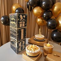 Boîte cadeau pour le premier anniversaire, modèle 133, noir et or, prête à l'emploi, pour l'expédition transfrontalière, avec ballons en papier, thème fête sans impression pour événements.
