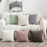 Doux moelleux 3D rayé en peluche courte fausse fourrure brodé canapé taie d'oreiller impression de noël décoratif jeter oreiller chambre salon