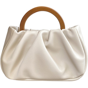 Mini sac à bandoulière plissé avec poignée en bois pour femmes, couleur unie, boucle magnétique, poche zippée, été 2021 - Product Image 5