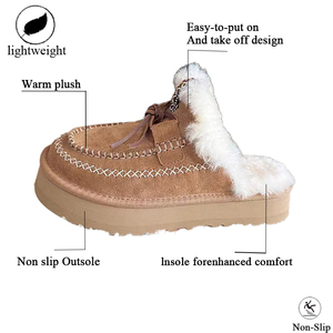 OEM&amp;ODM <strong>Women's</strong> Big Fleece Lined Snow <strong>Boots</strong> Thick Soles Lazy Person'<strong>s</strong> Essential Round Toe Half <strong>Slippers</strong> Ximia Thick Heel <strong>Boots</strong> - Product Image 2