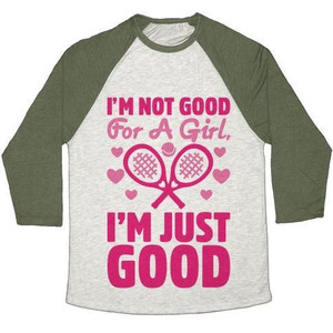Camiseta de béisbol unisex de mezcla triple con estampado de tenis: No soy buena para ser una chica, sólo soy buena en tenis - Product Image 2
