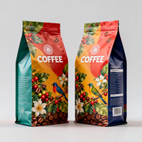 Sacs d'emballage personnalisés en plastique mat dépoli à fond plat pour grains de café, colorés, 250g, avec valve et fermeture éclair