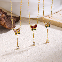 Pendentif Papillon en Zircon Coloré, Collier Délicat en Forme de Y, Bijoux Minimalistes Modernes, Vente en Gros TGXL14657