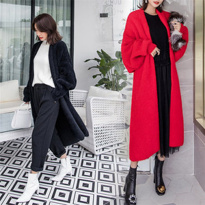 Suéter de palangre de invierno coreano, cárdigan grueso de punto liso, Chaqueta de punto para mujer, cárdigan largo Maxi borroso con frente abierto - Product Image 3