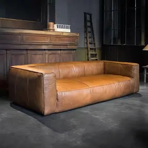Sofá de couro 100% real, sofá retrô vintage de couro vintage, design americano, sofá da sala de estar, hotel, sofá de couro marrom