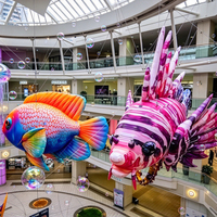 Poisson lumineux gonflable suspendu, Poisson disque diamanté gonflable, Poisson-lion, Modèle d'animal marin personnalisé pour la décoration d'aquarium