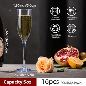 5.4oz Blue Plastic Champagne Flutes Bulk Unbreakable Acrylic Wine <b>Glasses</b> Reusable Flutes for Wedding Mimosa Bar Party Decor - Product Image 2