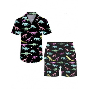 Conjunto de pantalones cortos de playa con estampado <span class=keywords><strong>3D</strong></span> para hombre de estilo americano europeo Camiseta de manga corta minimalista Nuevo diseño de punto informal para <span class=keywords><strong>Amazon</strong></span> - Product Image 3