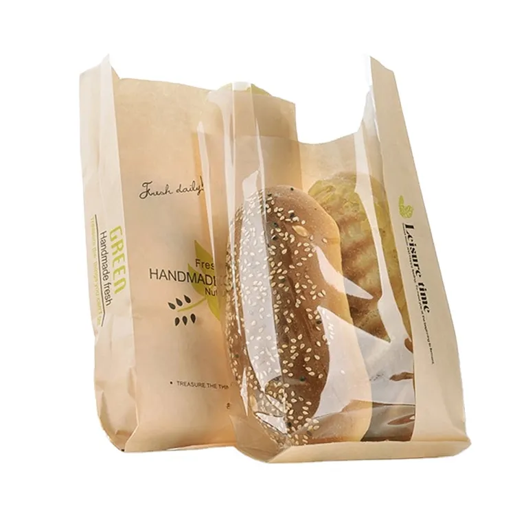Bolsa de embalaje para pan, paquete de papel Kraft impreso personalizado, Baguette, OEM, bolsa de papel Natural, Logo dorado en relieve, acepta
