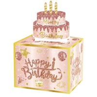 Boîte à gâteau d'anniversaire artificielle noire et or, boîte surprise magique pour cadeau d'argent, accessoire de fête joyeux anniversaire, gâteau noir et rose