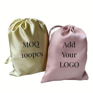 Sac de rangement en satin de soie avec logo personnalisé, sac cadeau en satin avec cordon de serrage, sac anti-poussière pour protéger les sacs à main et les chaussures - Product Image 1