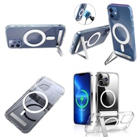 Casing Magnetik Kristal dengan Penyangga untuk iPhone 14 15 Pro Max 17 Air 16 Plus 13 12 11, Case Holder Stand Aksesoris Ponsel