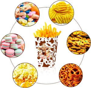 12 packs de boîtes à pop-corn en forme de fleur de riz de poulet, à pois marron, thème bétail du <span class=keywords><strong>Plateau</strong></span> du Yak, pour snacks de fête, bonbons et décorations de fête prénatale - Product Image 3