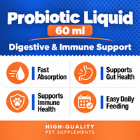 Compléments liquides probiotiques pour chiens et chats, soutien digestif et immunitaire, santé intestinale, absorption rapide, OEM ODM 60ml