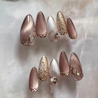 Uñas Postizas de Lujo con Diseño de Almendra Francesa, Acrílicas 3D, Largas, Estilo Ataúd, con Empaque Personalizado