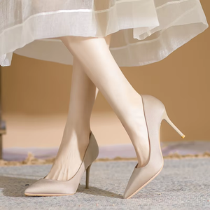 <span class=keywords><strong>Zapatos</strong></span> de tacón alto plateados con punta, estilo clásico, de seda, color liso, huecos, para novias - Product Image 3
