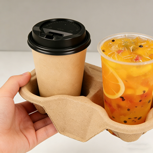 재활용 가능한 테이크아웃 2 4컵 캐리어 일회용 클립온 유틸리티 커피 음료 컵 종이 펄프 섬유 홀더 트레이 8-32온스용 - Product Image 3