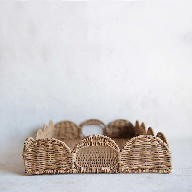 Bohemian Homestay Decoration Natural Woven Tray Home-use Storage Circular Double-legged Rattan Food Tray