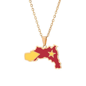 Collana e Accessori alla Moda e Versatili con Ciondolo <span class=keywords><strong>a</strong></span> Forma di Mappa e Bandiera della Regione di Tigray in Etiopia, in Acciaio Inossidabile con Pugno di Tigray - Product Image 4