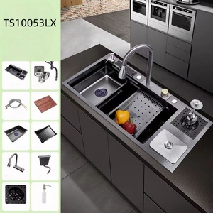 Thiết kế hiện đại thép không gỉ bồn rửa nhà bếp chất lượng tốt thông minh duy nhất Bát bồn rửa với thác nước vòi & cup máy giặt & Thùng rác có thể - Product Image 6