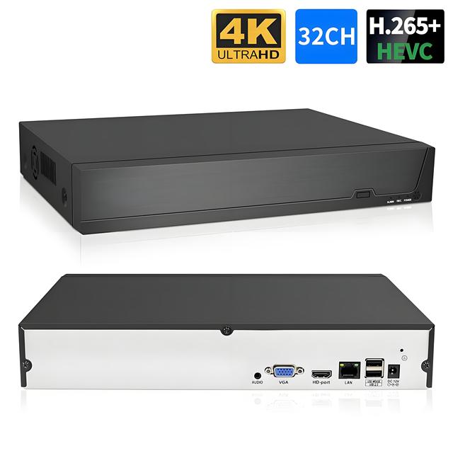 Professional 32CH 4K POE IP NVR H.265/H.264 Encoding for Protocol for CCTV Cameras Supporting 8MP/5MP Resolutions for Gun PTZ