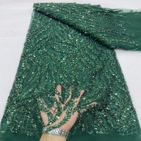 Tissu en Dentelle de Luxe Broderie de Paillettes et Perles 3D, Maille Pailletée pour Robe de Soirée
