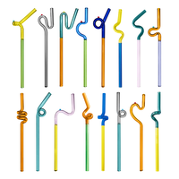 Nouvelle paille en verre transparente de 8 pouces, colorée, réutilisable, de haute qualité, à forme anormale, pour bouteille d'eau, vente en gros, très demandée
