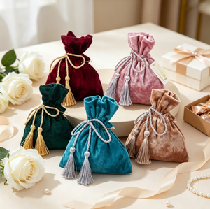 Luxury Velvet Drawstring Gift <b>Bag</b> with Tassel, Wedding Favor Candy Pouch, Small Jewelry Storage Sack for Party & Baby <b>Shower</b> - Product Image 2
