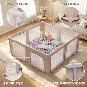 Enclos de jeu pliable pour bébé et tout-petit avec coussin, balles océaniques, anneaux de traction, en tissu Oxford respirant et doux, panneau de jeu intérieur/extérieur - Product Image 3