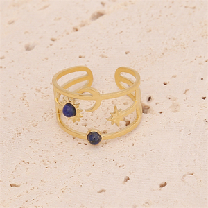 Nouveau Fine Hexagram Love Turquoise Bague En Acier Inoxydable Ensemble Personnalité Or 18k Non-fading Diamant Ouvert Bague Réglable Pour Les Femmes - Product Image 4