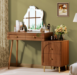 Table de toilette moderne en bois avec miroir et tiroirs, bureau de maquillage de luxe pour chambre à coucher - Product Image 2