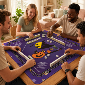 Tapete de Mahjong con Diseño de Calabaza y Bruja para Halloween, para 4 Jugadores, Superficie de Juego Portátil - Product Image 1