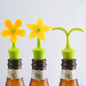 Silicone <b>Wine</b> <b>Stoppers</b> Bauhinia Flower Design Green Base Sealing Bottle <b>Stopper</b> Rose Pink Orange White Yellow - Product Image 4