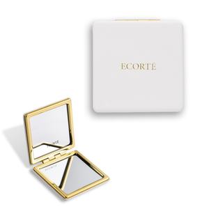 Square High End PU Leather White Hot Stamping Custom Logo Leather <b>Compact</b> Pocket <b>Mirror</b> - Product Image 2