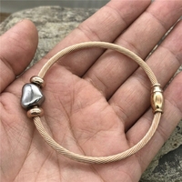 Yiwu Aceon Bracelet en fil métallique en acier inoxydable, avec perle d'espacement ovale magnétique ronde, pendentif cœur bombé vierge à glissière, à graver soi-même
