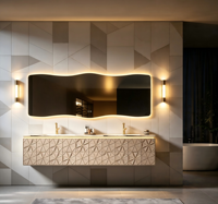 Ensemble de meubles de salle de bain de luxe en aluminium aéronautique français avec lavabo en céramique et miroir intelligent mural pour hôtels et restaurants – Style minimaliste
