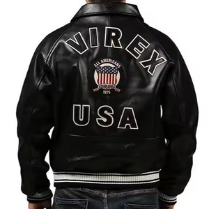 Men's Genuine Leather Bomber <b>Jacket</b> Vintage <b>Pilot</b> Style Zip Up Windproof Thick Regular Fit Outdoor Streetwear - Product Image 1