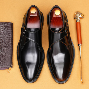 รองเท้าหนังแท้สีดำทรง Monk Strap สำหรับผู้ชาย หัวแหลม ปิดด้วยหัวเข็มขัด เหมาะสำหรับใส่ทำงาน ทุกฤดู งานแต่งงาน พร้อมบริการดรอปชิปปิ้ง - Product Image 4