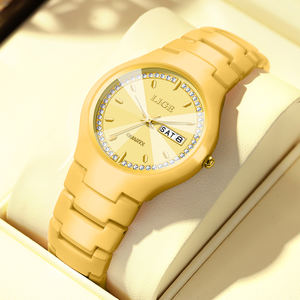 Reloj de cerámica dorado LIGE LG89267 para mujer, reloj de pulsera, cristal de diamantes de imitación, cuarzo analógico, resistente al agua, caja de reloj de vestir elegante - Product Image 1