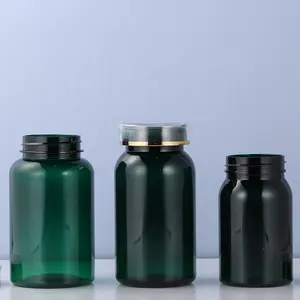 Garrafa plástica vazia para comprimidos de vitamina C, comprimidos ecológicos verdes escuros de 275ml, comprimidos de saúde, comprimidos, cápsulas e comprimidos em pó
