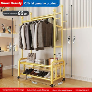 Porte-vêtements moderne à double barre sur roulettes, en fer doré, multifonctionnel, meubles de maison pour hôtel, école, centre commercial, maison - Product Image 5