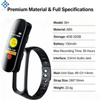 Perekam Gelang S6+ Langsung dari Pabrik, Perangkat Perekam Suara S6+, Pesanan Minimum 1 Buah, Rekam 26 Jam, E-Book, Layar 0.96"