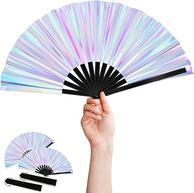 FAREA Large Handheld Classic Folk Art Eco-Friendly Carved Bamboo Folding Fans for Women with Bag for Festival Dance Parties