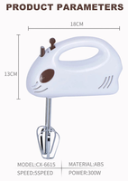 Batteur à main électrique 5 vitesses 120W avec crochet pétrisseur, batteur à œufs, moteur AC en cuivre pur, refroidissement efficace, batteur à gâteau portatif