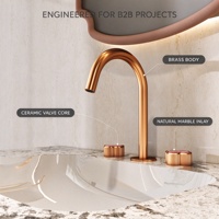 Robinet de lavabo de luxe en laiton massif à 3 trous, eau chaude et froide, mitigeur double poignée large, finition dorée, OEM ODM pour hôtel